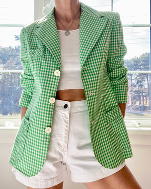 Vintage 1970s Ah! Austin Hill Green Gingham Cotton Blazer M