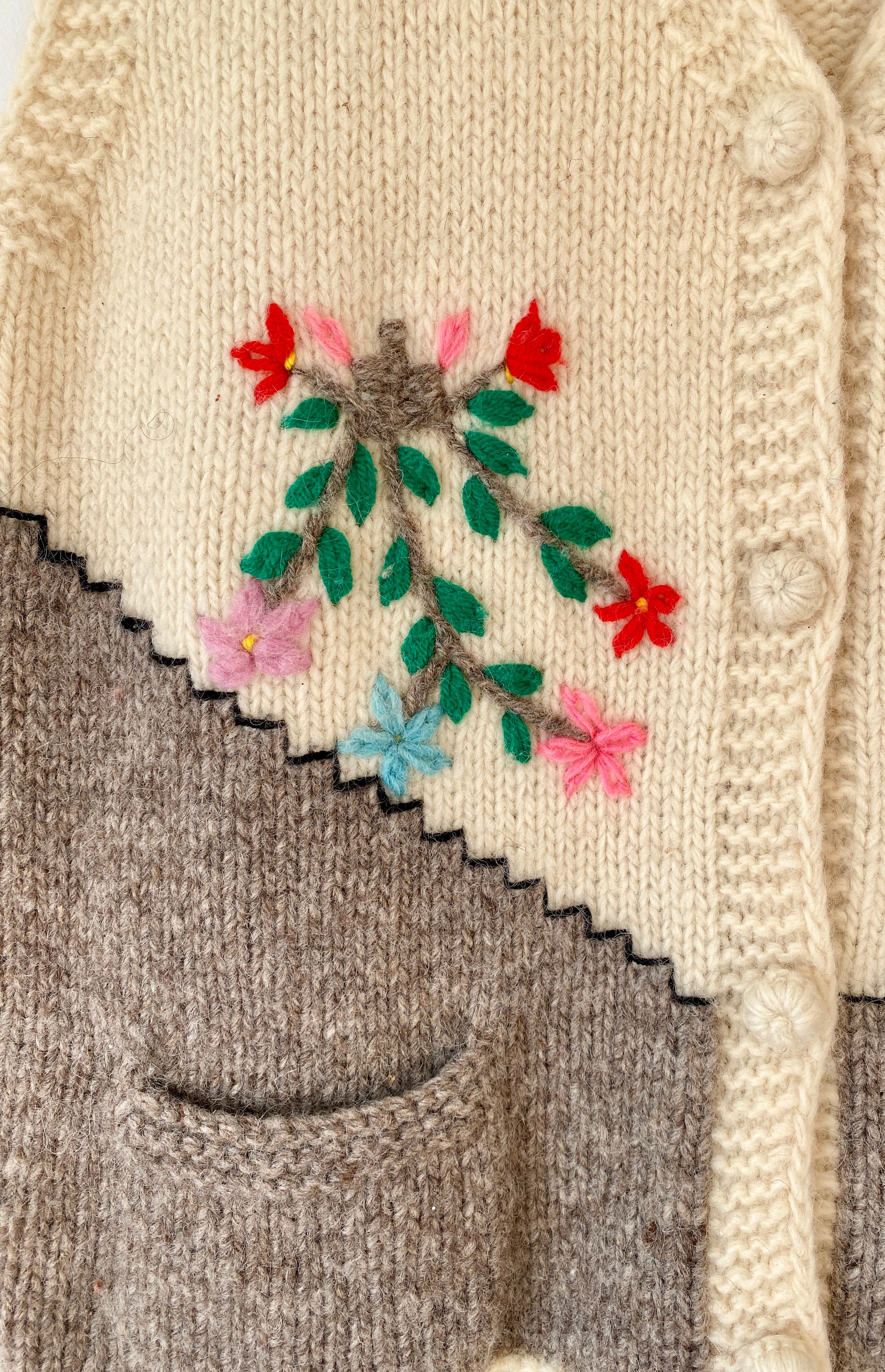 Vintage Handknit Wool Folk Embroidered Vest ML L