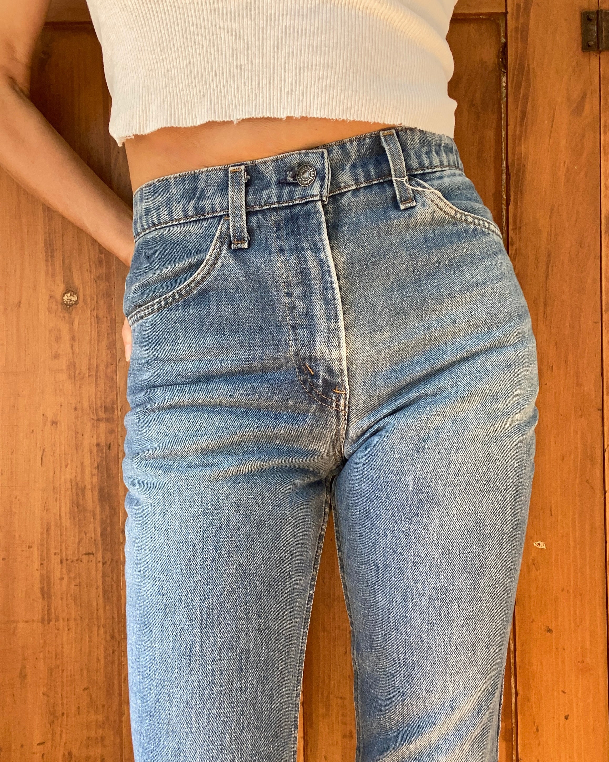 Vintage 1970s Orange Tab Light Denim Jeans made in USA Size 28 to 29