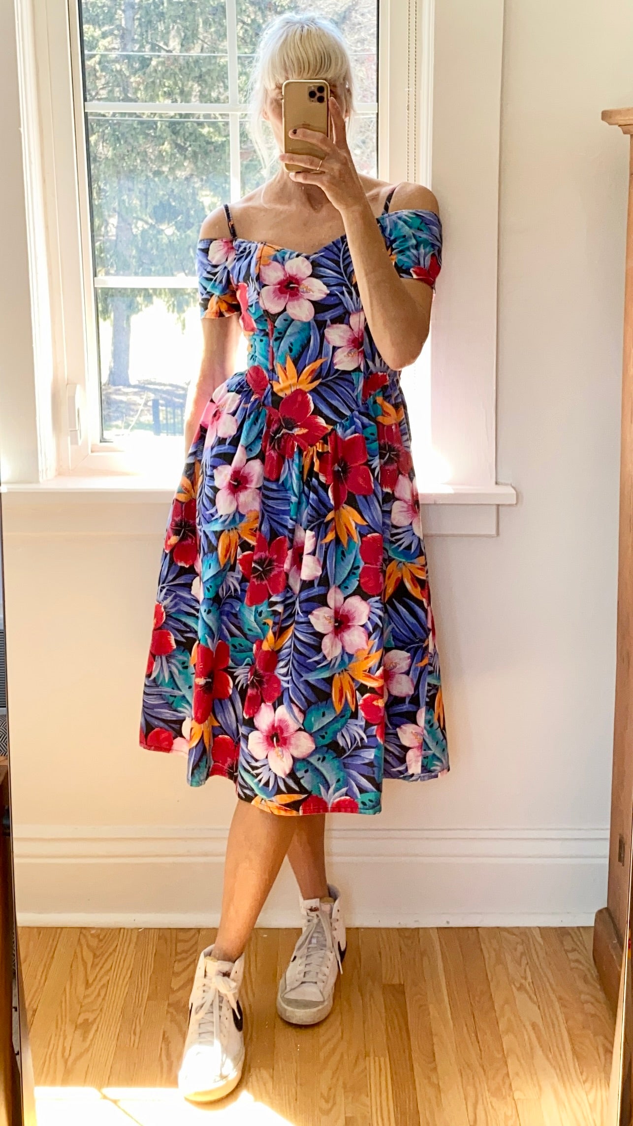 Vintage EBER of San Francisco Hibiscus Print Cotton Dress