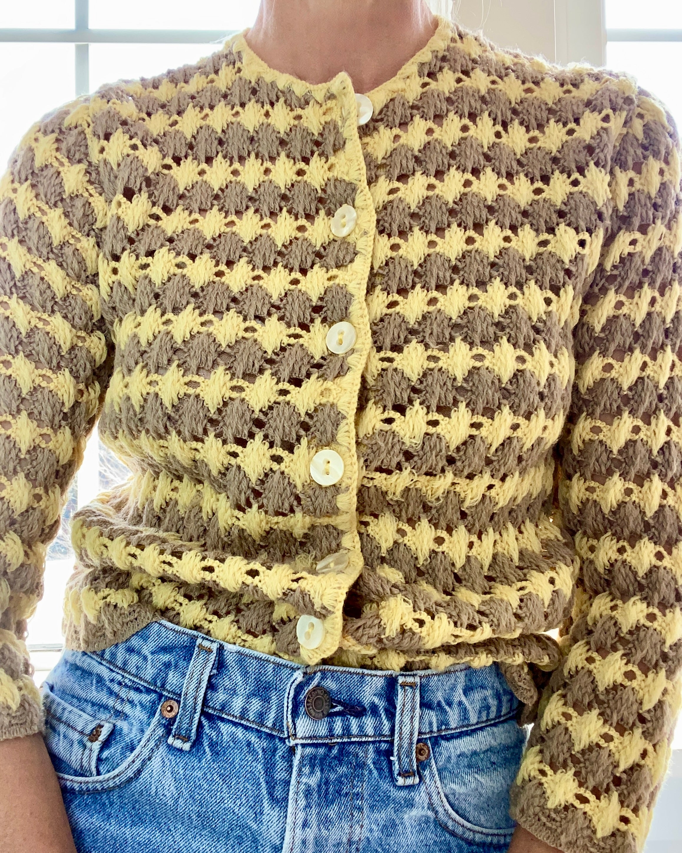 VINTAGE 1950s Granny Stripe Crochet Cardigan