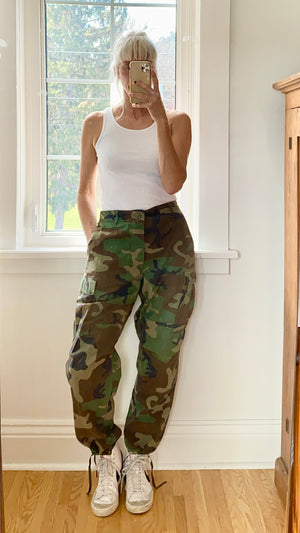 Vintage US Army Military Woodland Camouflage Cargo Pants Size 31