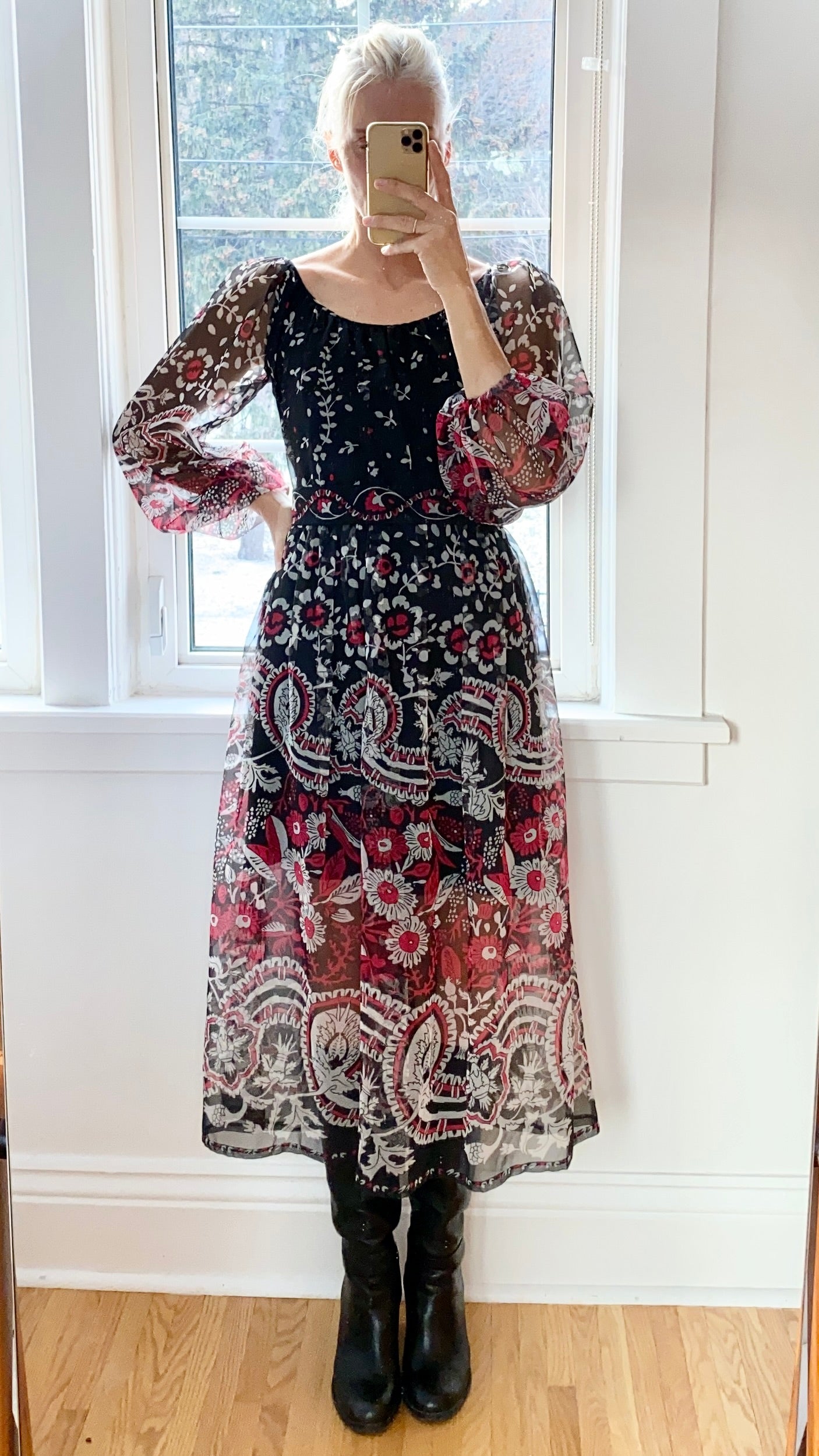 VINTAGE Italian Silk Chiffon Floral Dress
