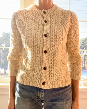 VINTAGE Handknit Irish Fisherman Cable Wool Cardigan S