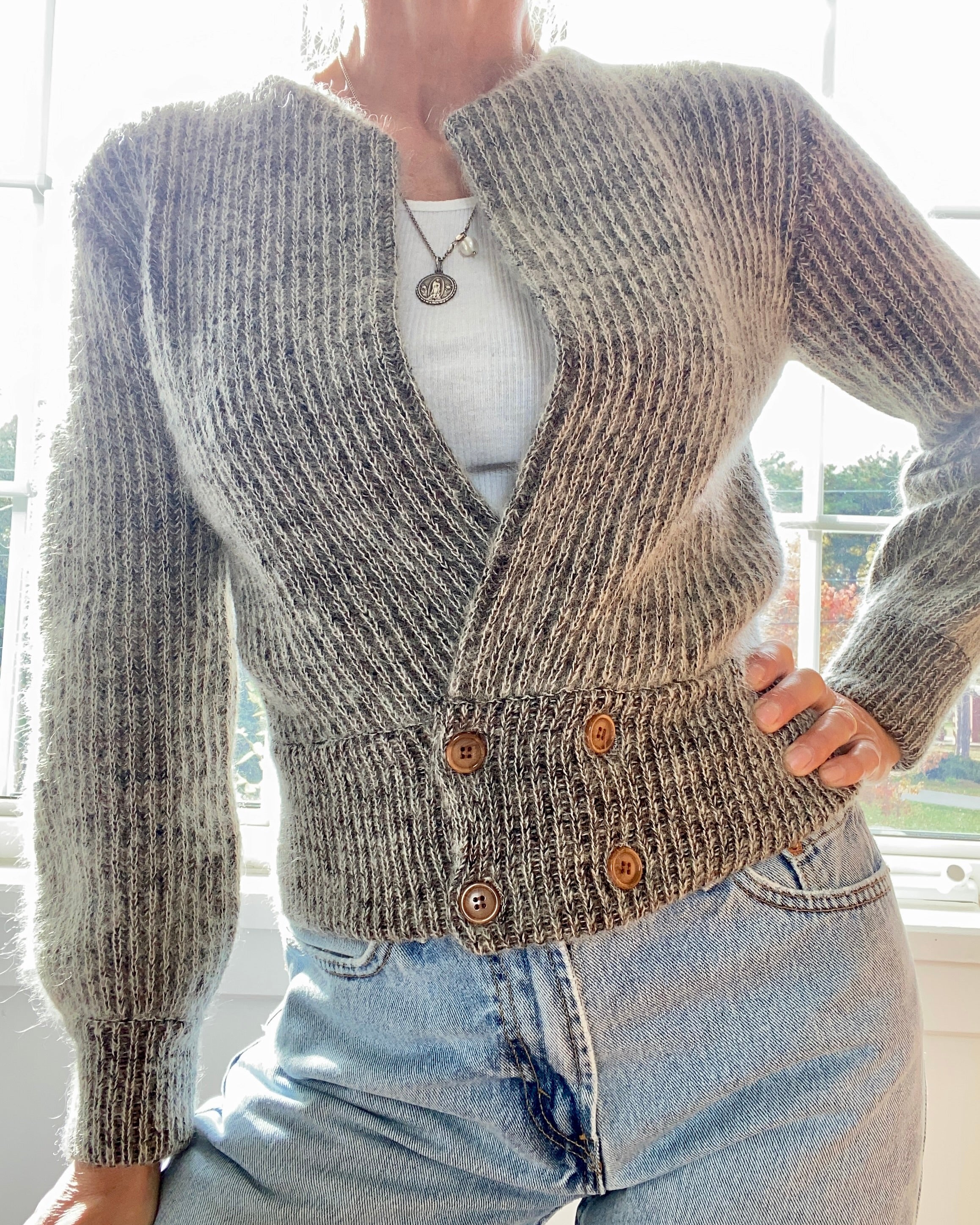 Vintage Rib Mohair Rib Melange Jacket Cardigan Sweater