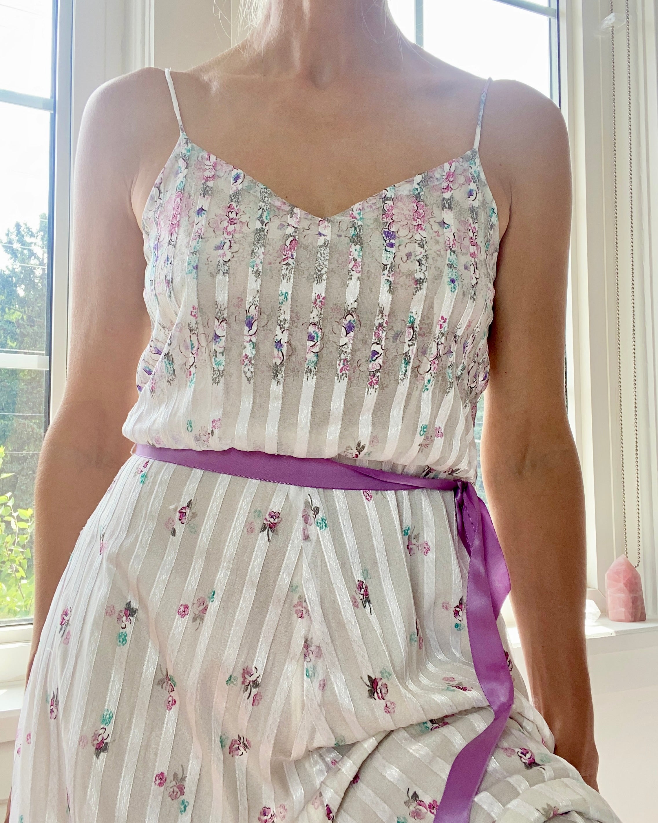 Vintage 1970s White Chiffon Floral Handkerchief Dress