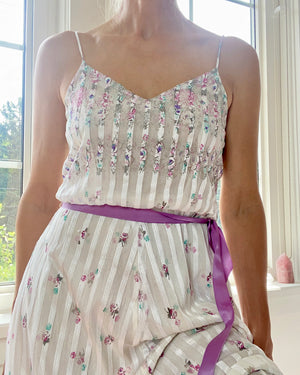 Vintage 1970s White Chiffon Floral Handkerchief Dress