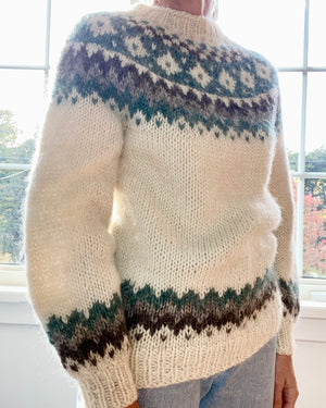 VINTAGE Hilda Icelandic Handknit Sweater Cream Green Brown