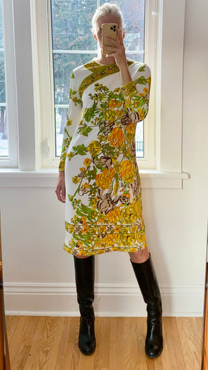 VINTAGE 1960s Mr.Dino Botanical Jersey Dress