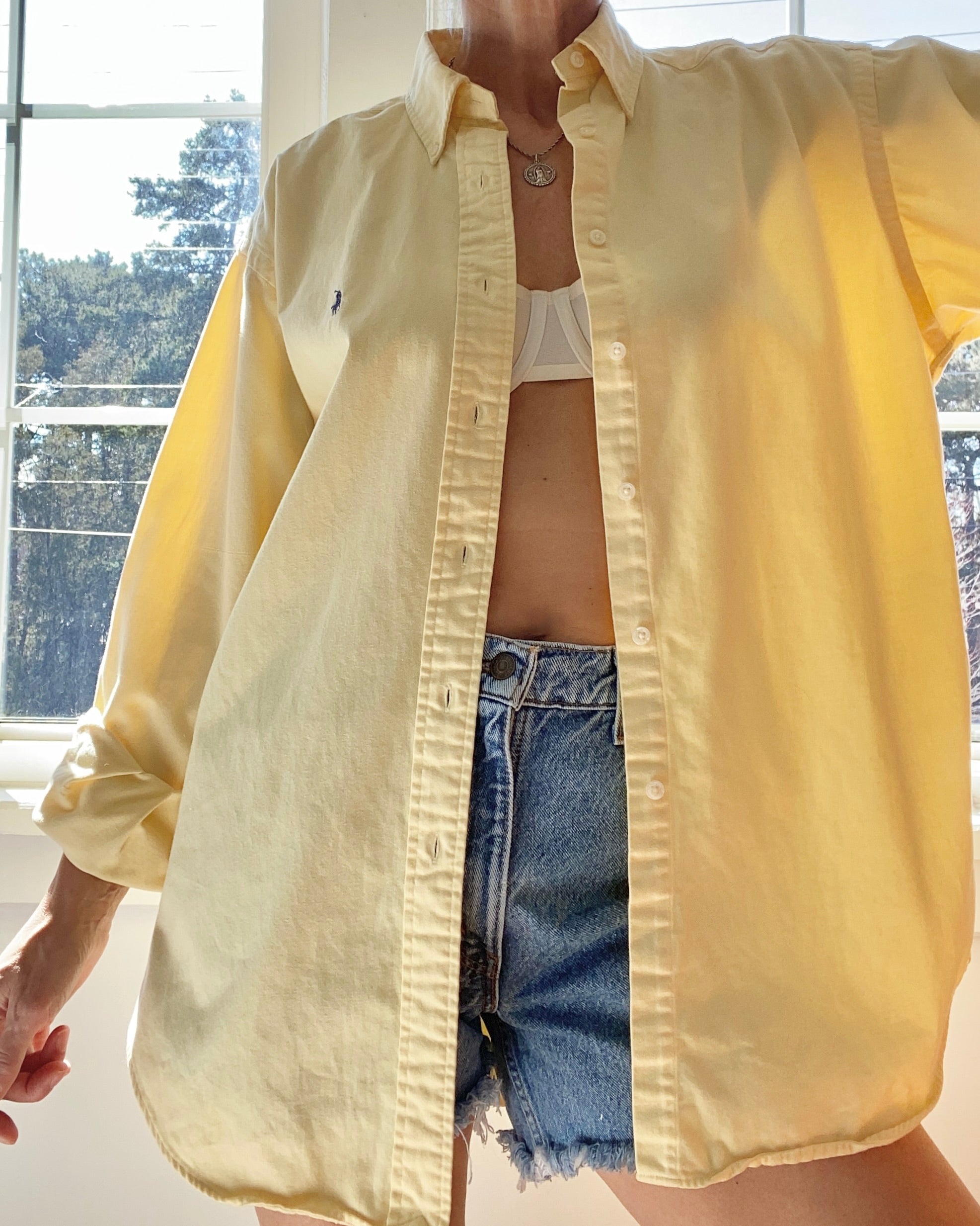 Vintage Ralph Lauren Mens Flannel Oxford Twill Yellow Shirt