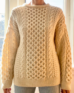 Vintage Handknit Cream Fisherman Cable Sweater M L