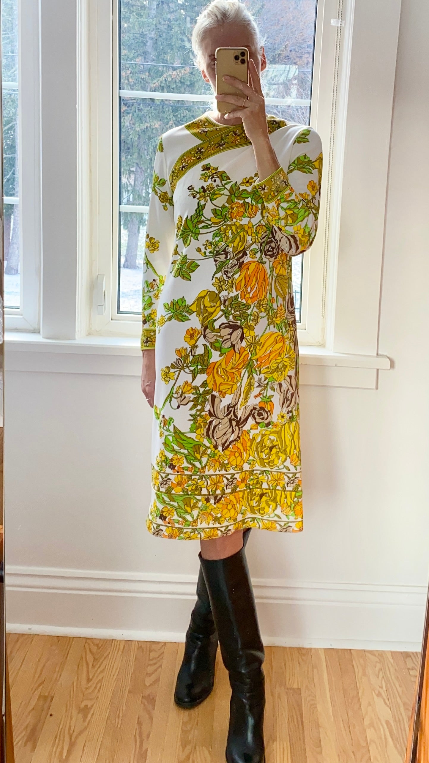 VINTAGE 1960s Mr.Dino Botanical Jersey Dress