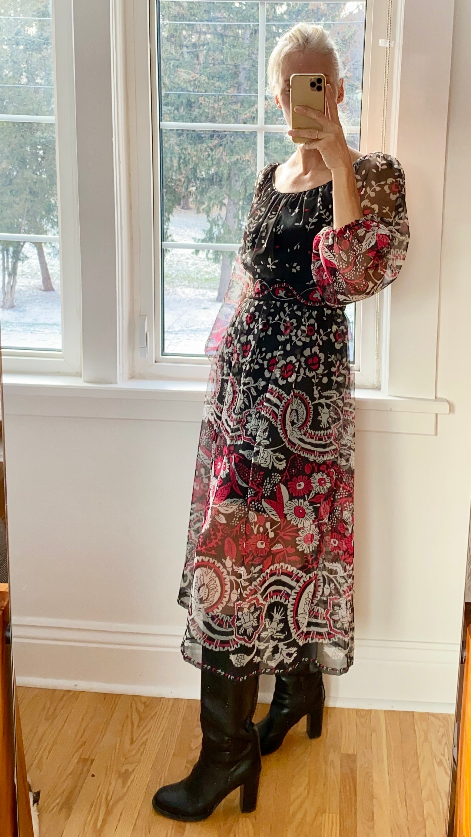 VINTAGE Italian Silk Chiffon Floral Dress