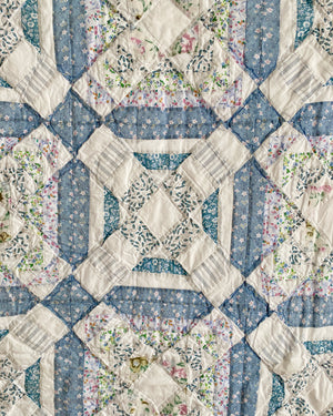 Vintage Lattice Blue & White Patchwork Quilt