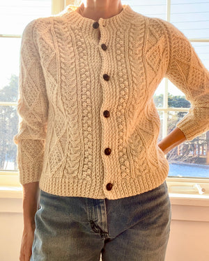 VINTAGE Handknit Irish Fisherman Cable Wool Cardigan S