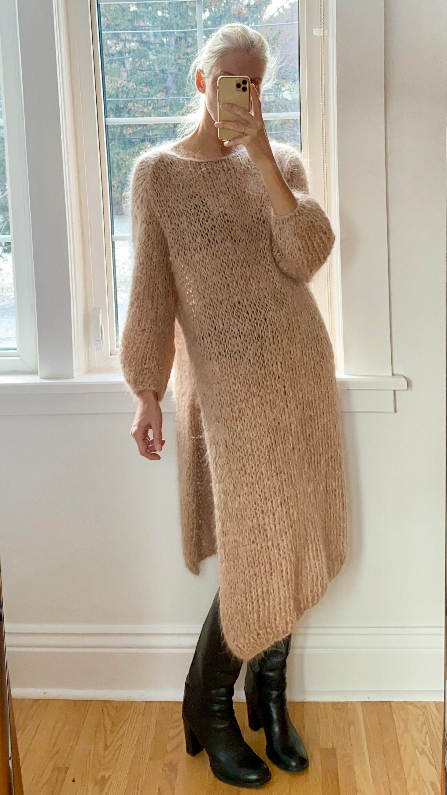 BOZIDARA Hand Knit Taupe Dress Tunic One Size