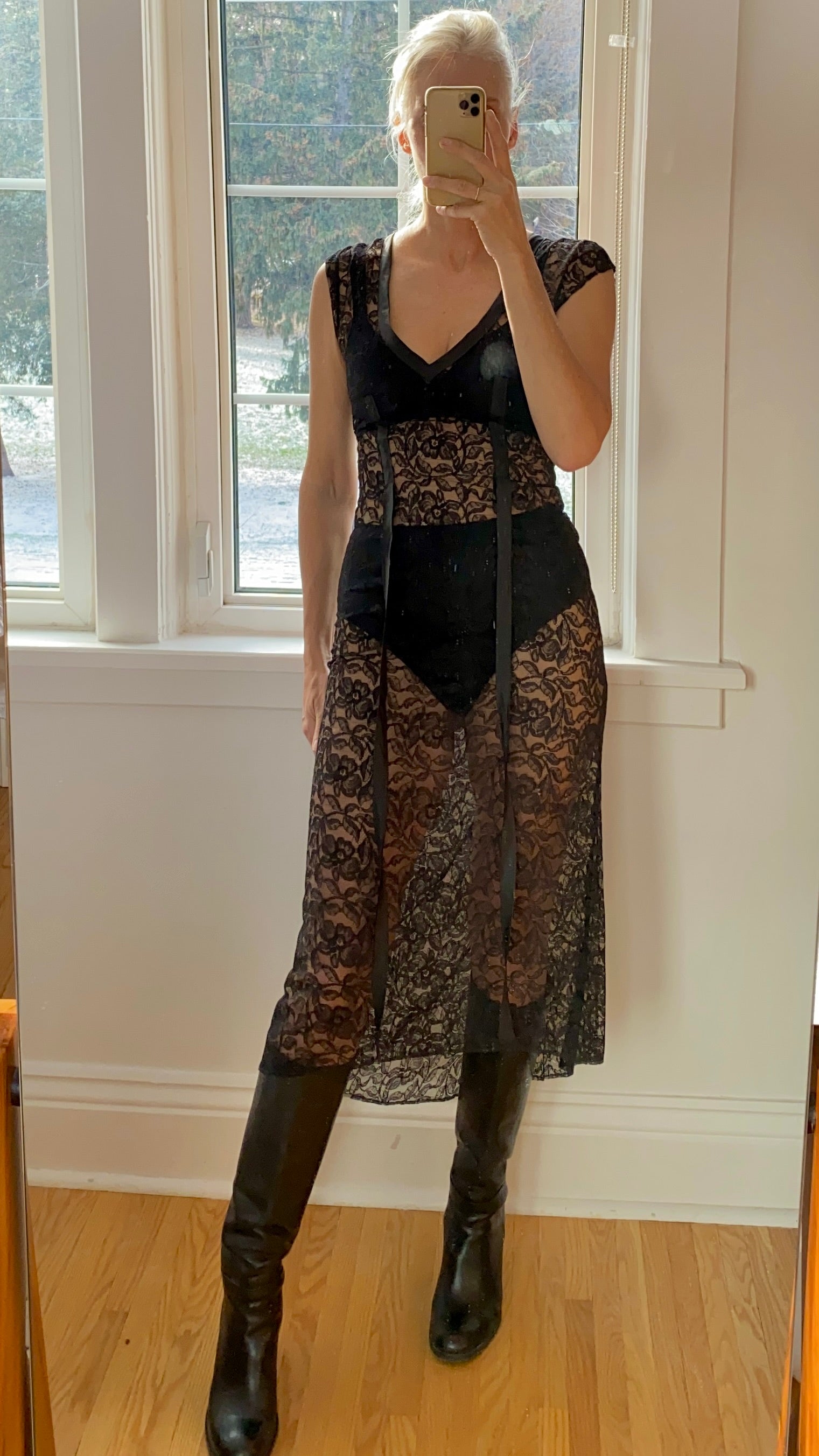 VINTAGE 1990s Black Lace Dress