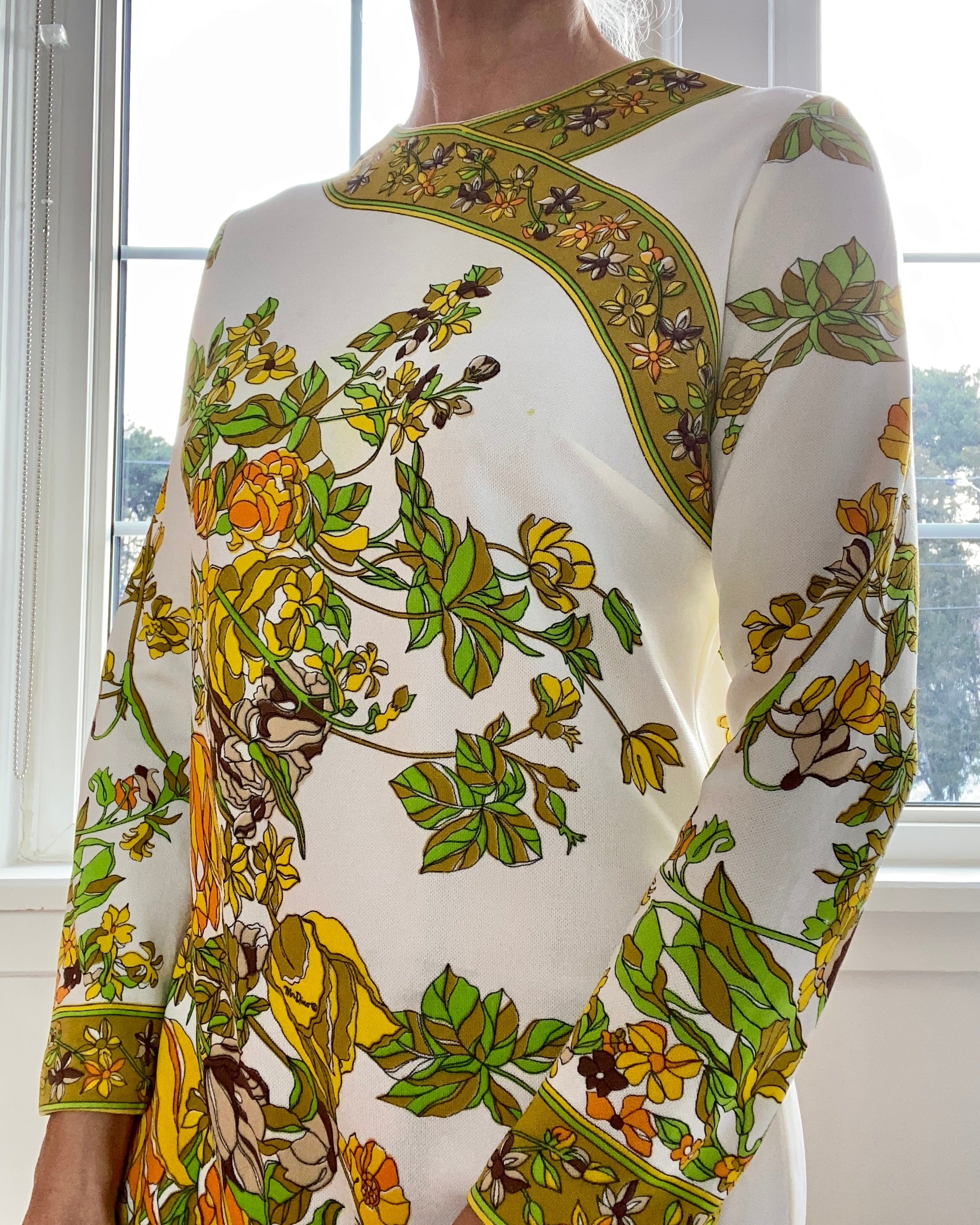 VINTAGE 1960s Mr.Dino Botanical Jersey Dress