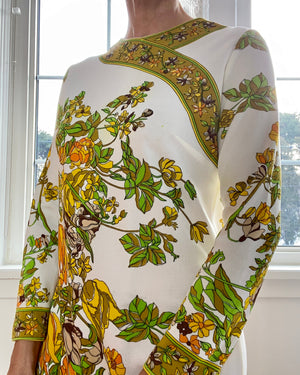VINTAGE 1960s Mr.Dino Botanical Jersey Dress