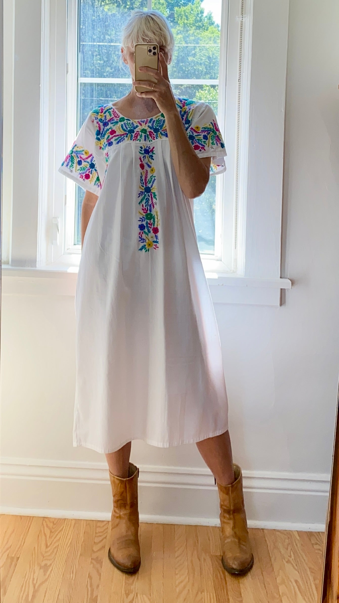 Vintage Mexican Embroidered White Dress
