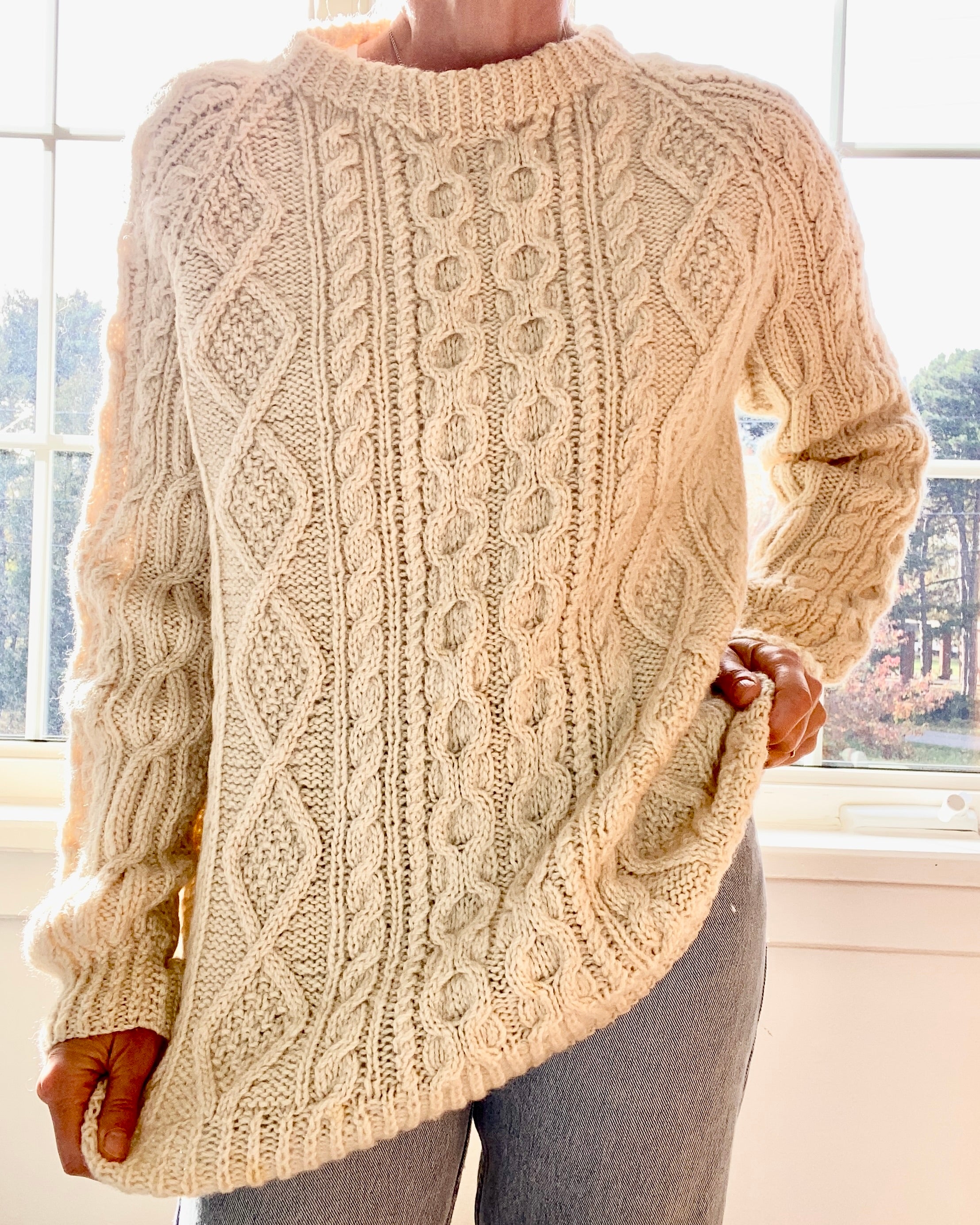 Vintage Handknit Cream Fisherman Cable Sweater