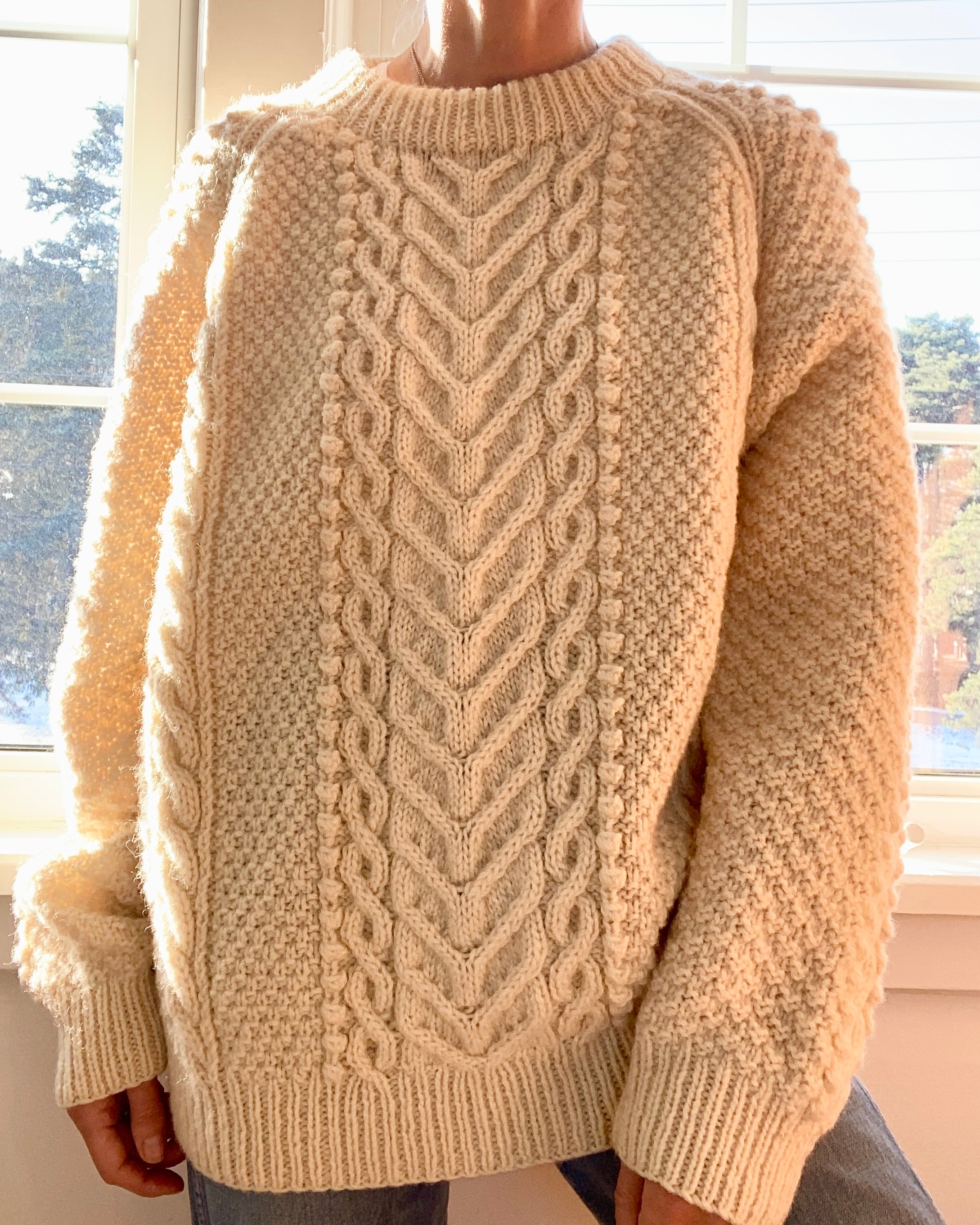 Vintage BLARNEY Irish Fisherman Horseshoe Cable Cream Sweater L XL