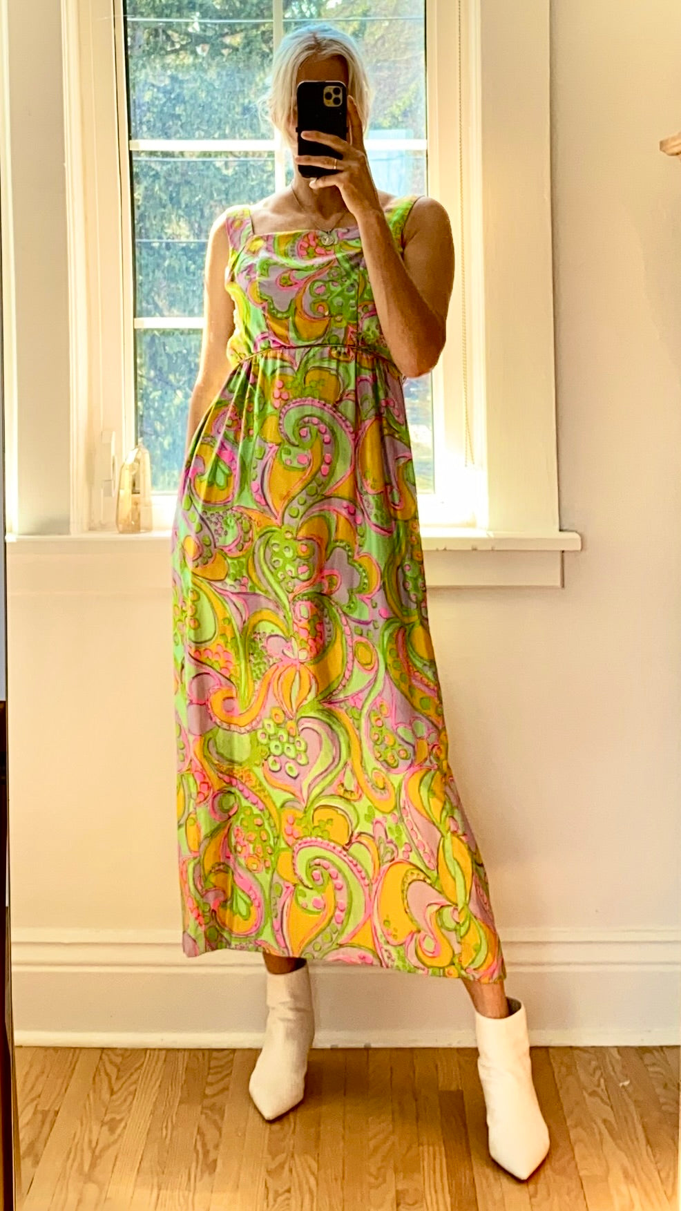 Vintage 1960s Babydoll Silk Paisley Dress XS