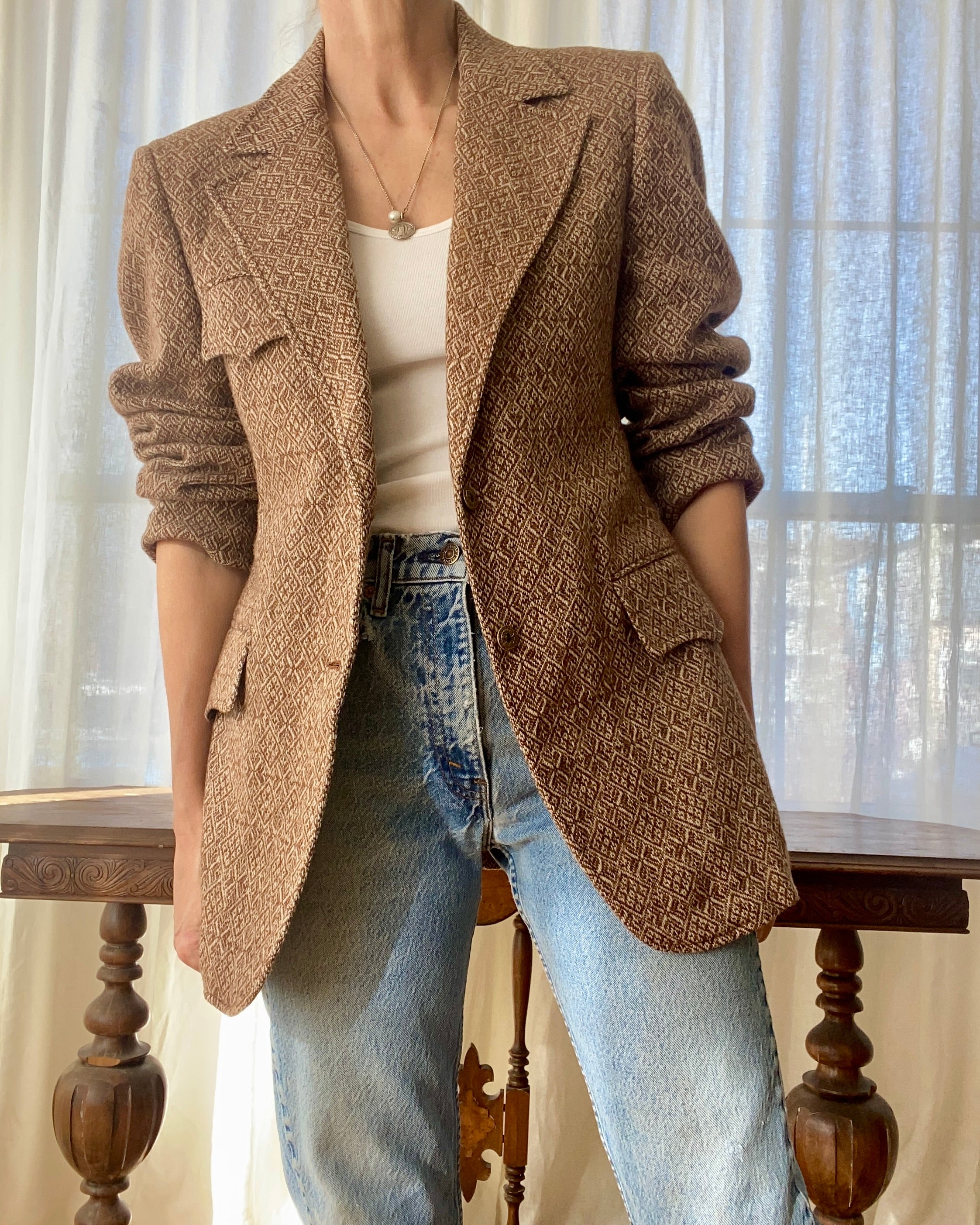 Vintage 1950s Brown Wool Tweed Blazer Jacket