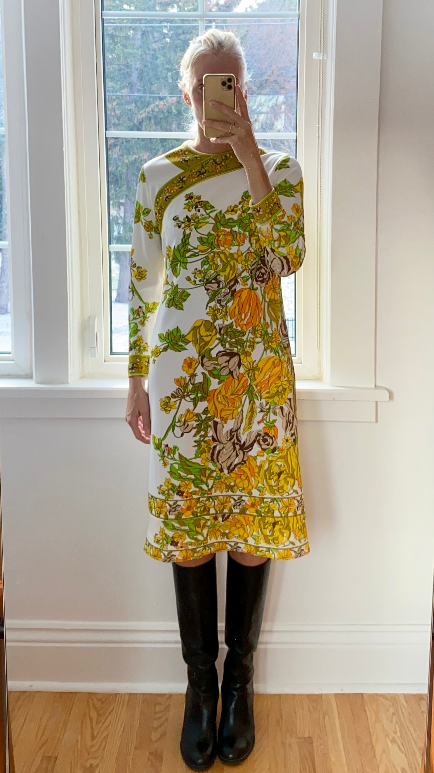 VINTAGE 1960s Mr.Dino Botanical Jersey Dress
