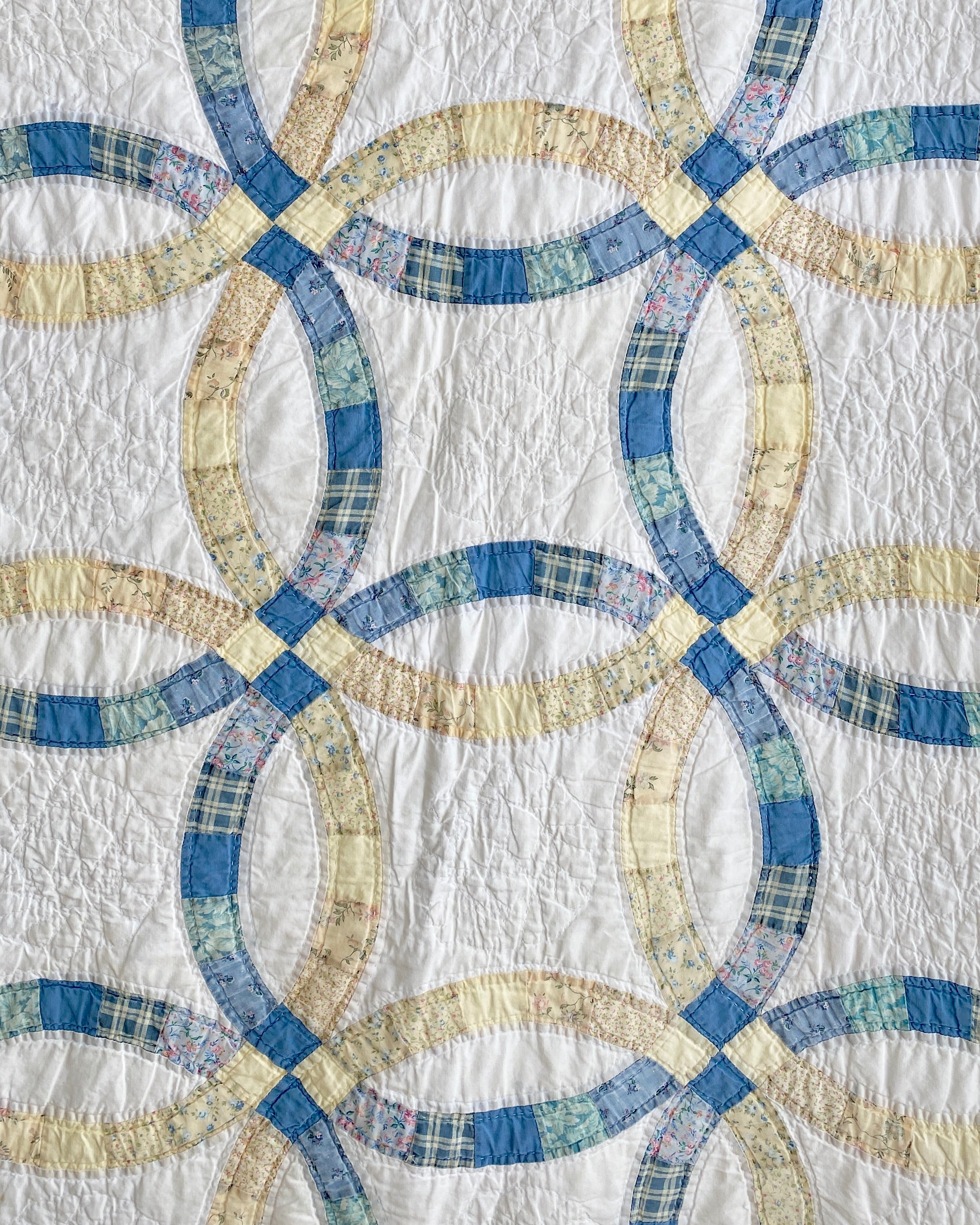 Vintage Wedding Ring Blue & Yellow Patchwork Quilt
