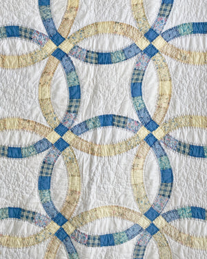 Vintage Wedding Ring Blue & Yellow Patchwork Quilt