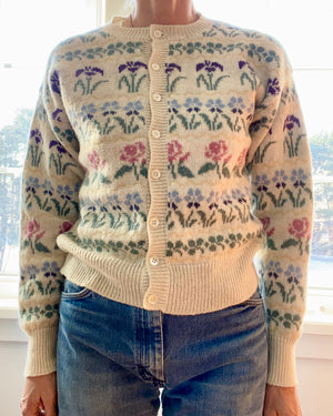 VINTAGE LLBEAN Floral Wool Cardigan Sweater M