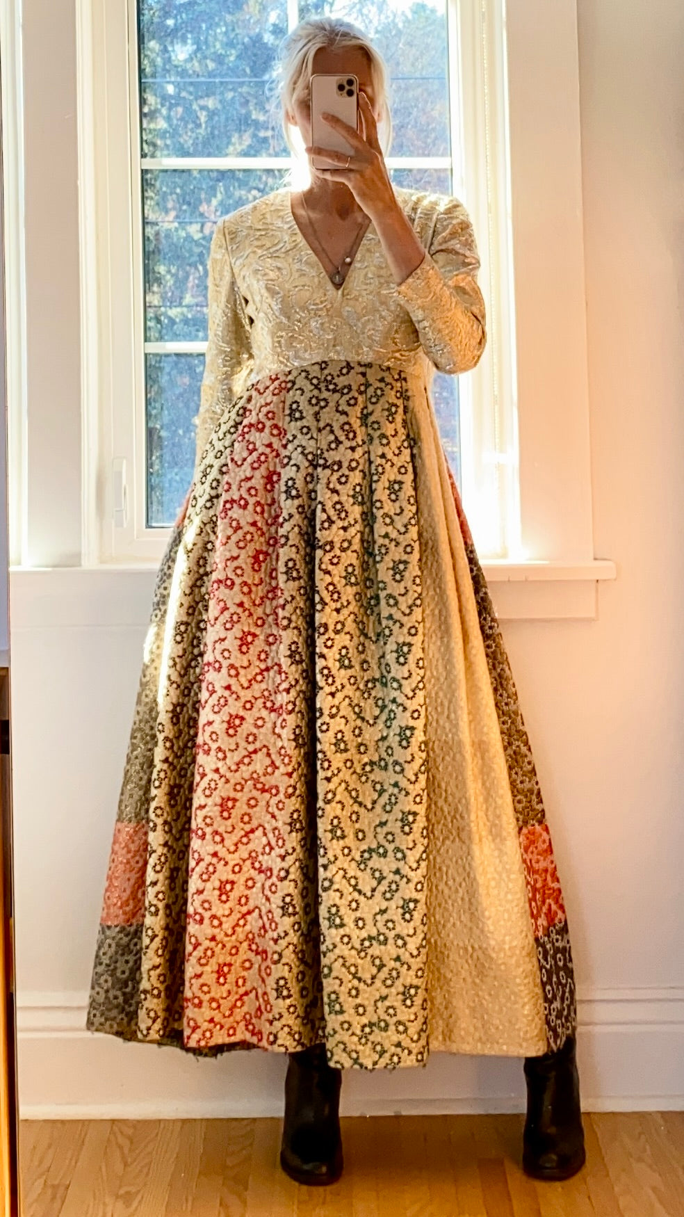 VINTAGE 1960s Morton Myles for Malcolm Charles Gold Floral Brocade Gown Dress 8 M