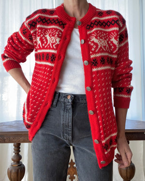 Vintage Dale of Norway Ski Setesdal Red Sweater Cardigan M L