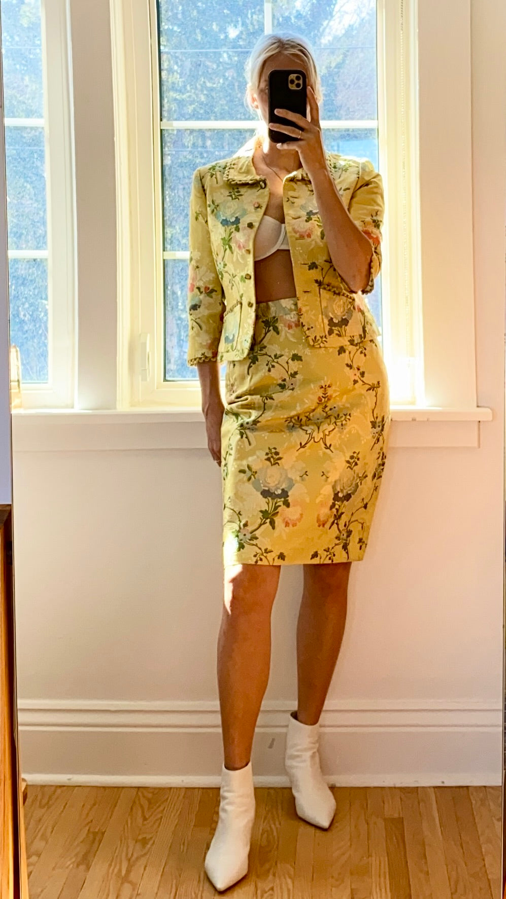 Vintage Runway OSCAR DE LA RENTA Silk Floral Brocade Skirt Suit Size 8 10