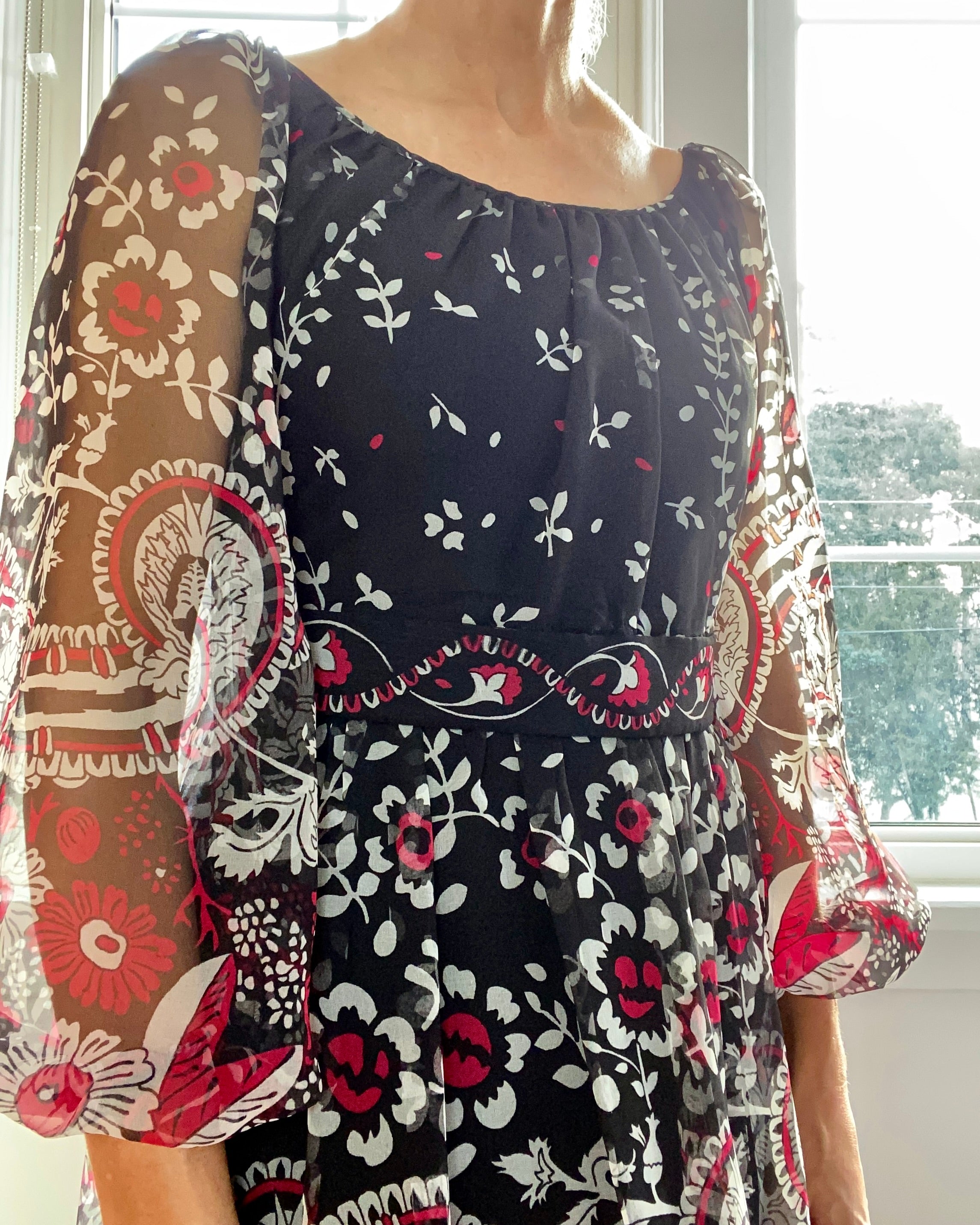 VINTAGE Italian Silk Chiffon Floral Dress