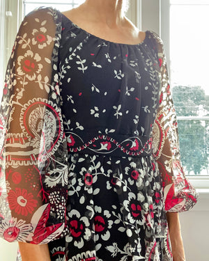 VINTAGE Italian Silk Chiffon Floral Dress