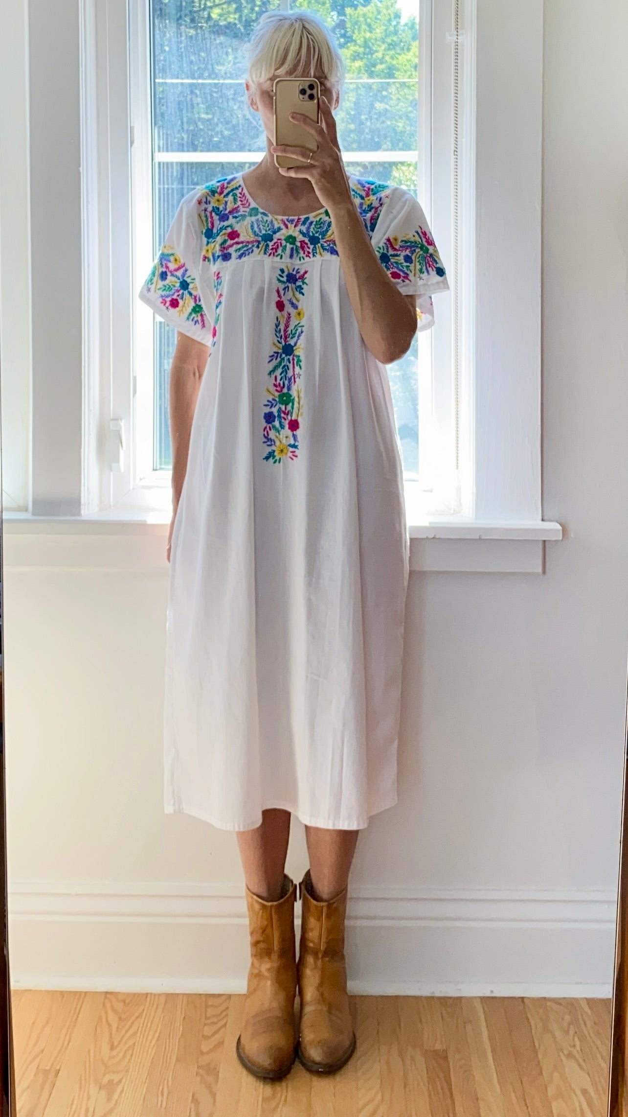 Vintage Mexican Embroidered White Dress