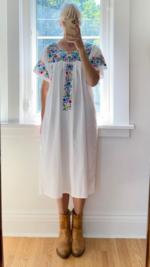 Vintage Mexican Embroidered White Dress