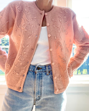 VINTAGE Pink Embroidered Jacket Cardigan
