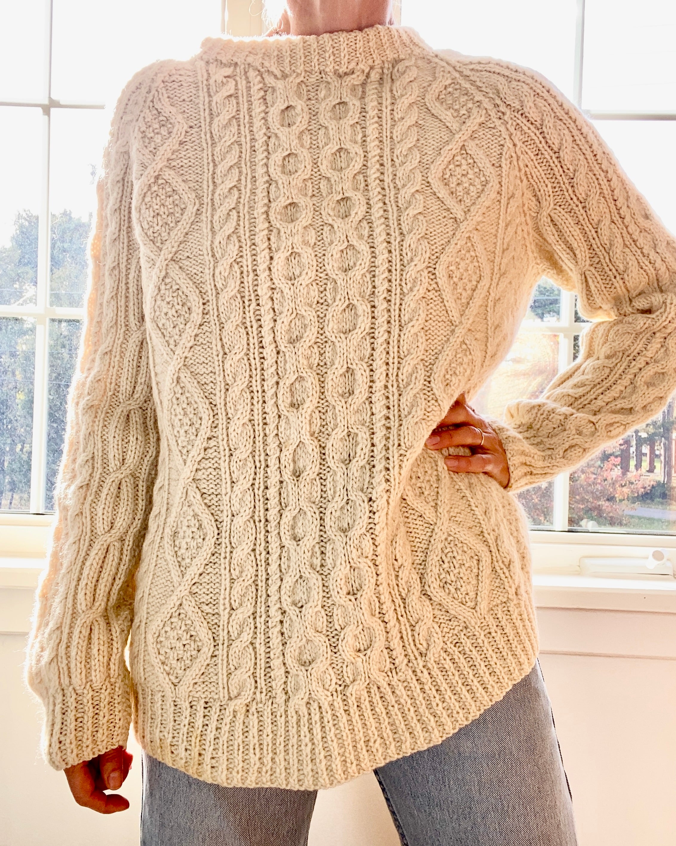 Vintage Handknit Cream Fisherman Cable Sweater