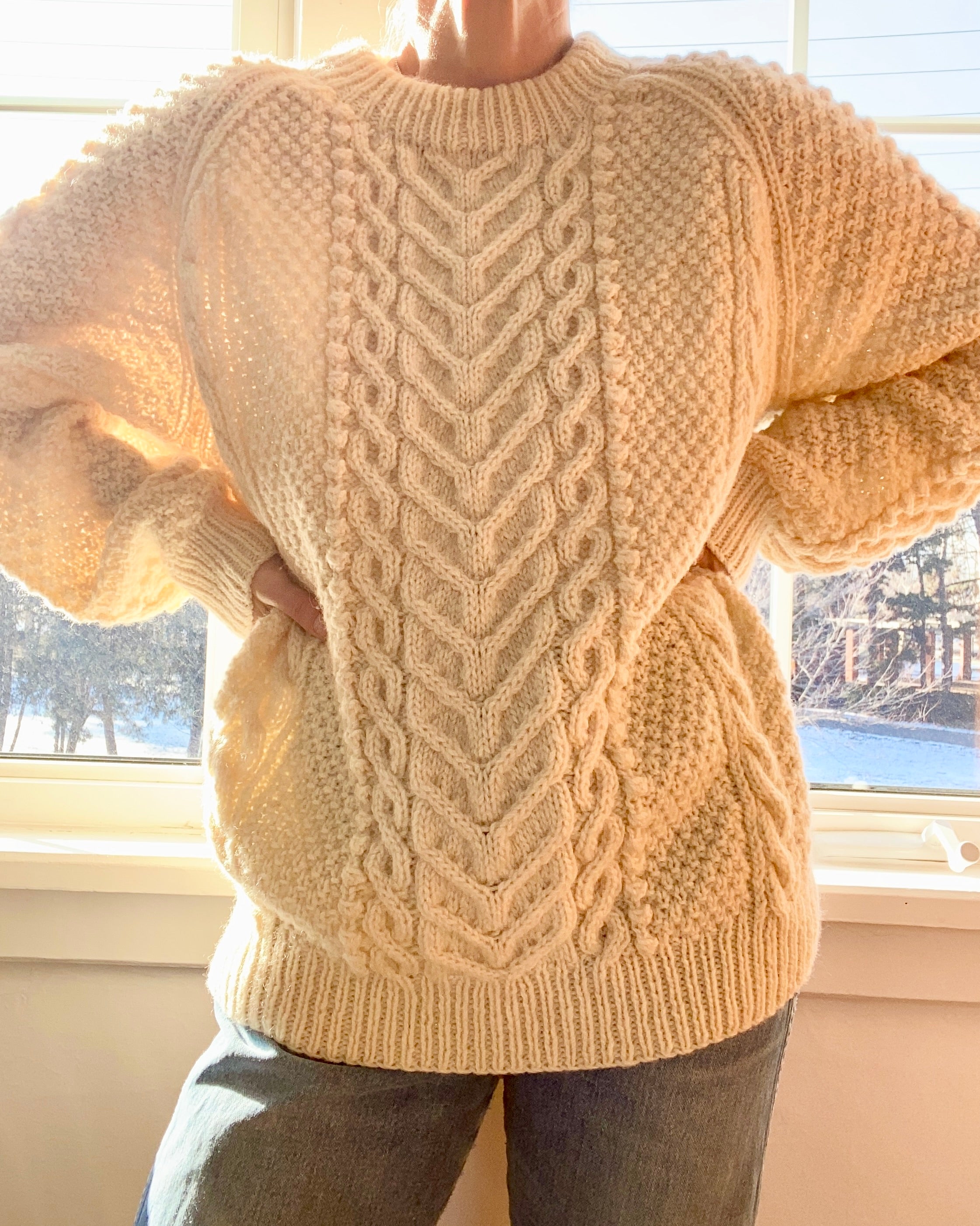 Vintage BLARNEY Irish Fisherman Horseshoe Cable Cream Sweater L XL