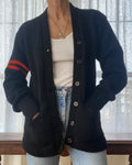 Vintage 1950s Princeton Black Wool Varsity College Cardigan Sweater Jacket