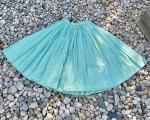 Vintage 1950s Full Circle Gathered Green Floral Skirt