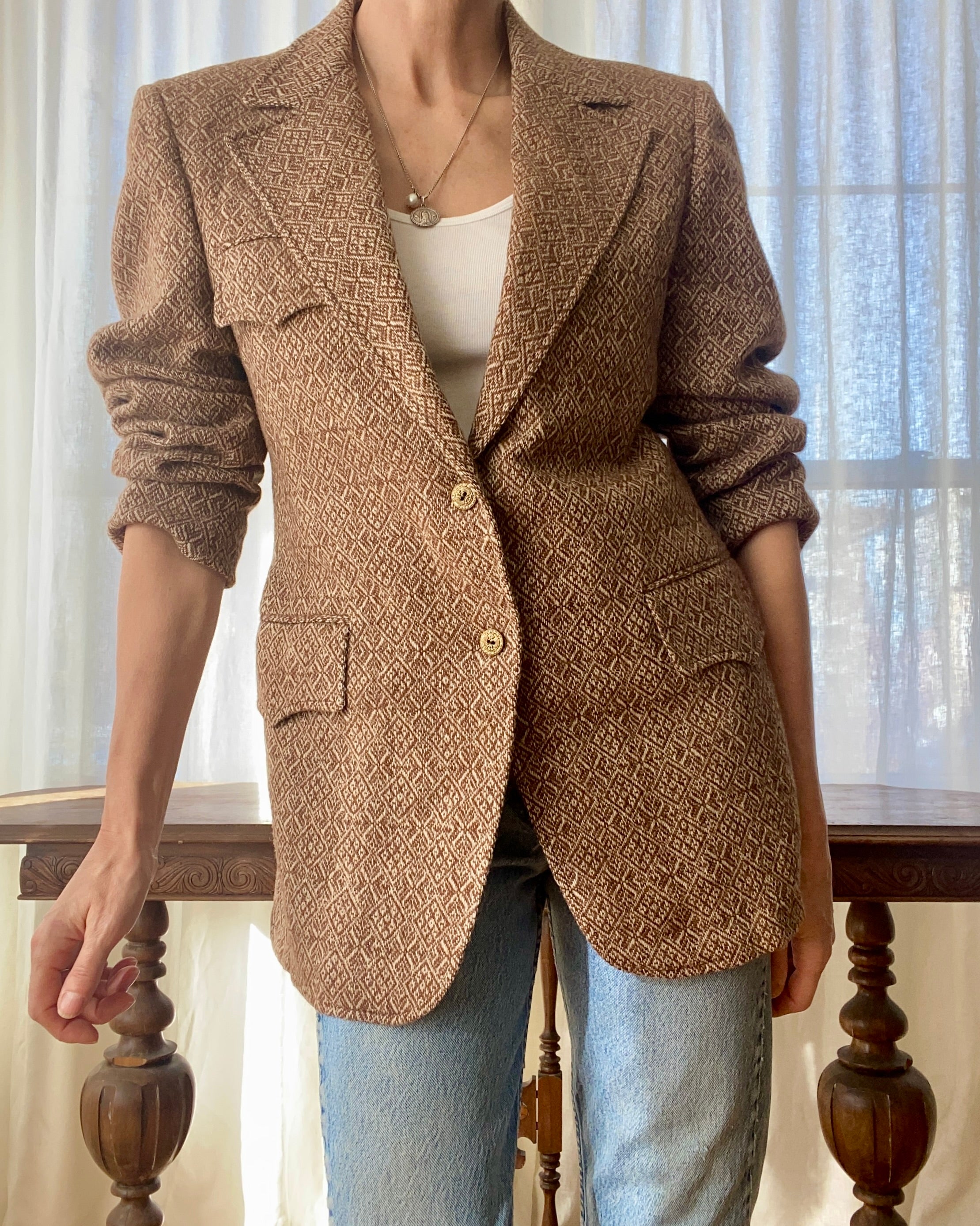 Vintage 1950s Brown Wool Tweed Blazer Jacket