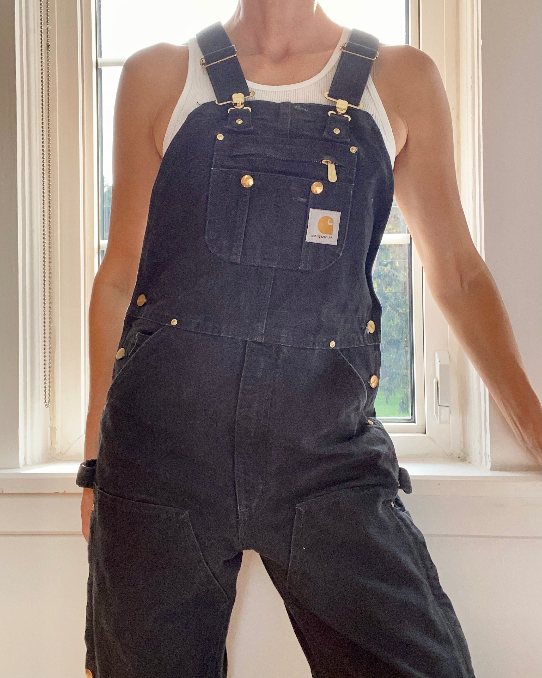 Vintage CARHARTT Black Carpenter Canvas Overalls size 30/32