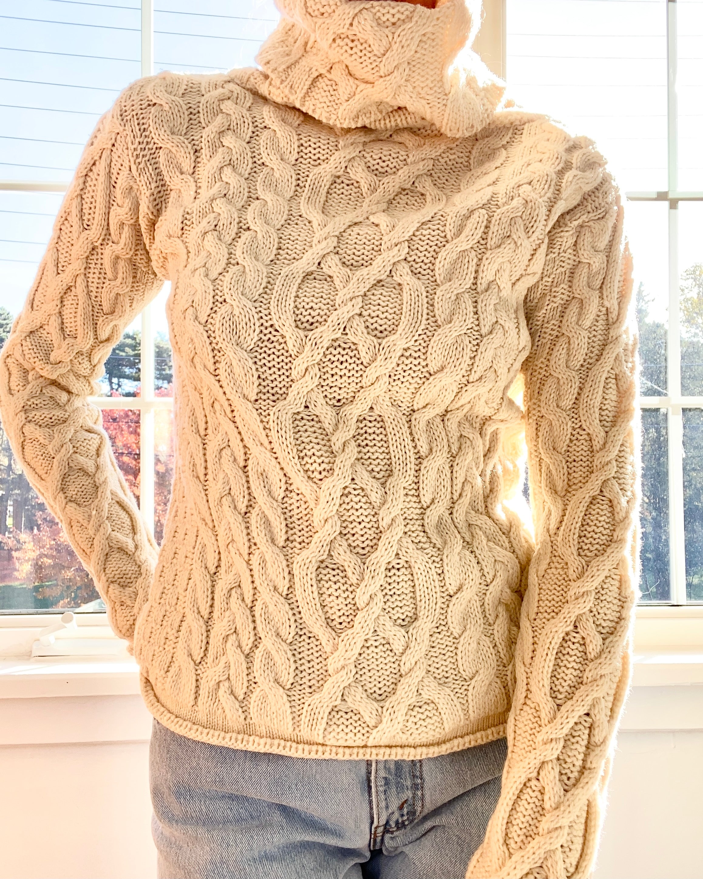 Vintage Cream Aran Cable Turtleneck