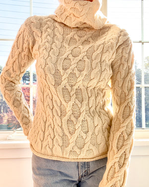 Vintage Cream Aran Cable Turtleneck
