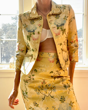 Vintage Runway OSCAR DE LA RENTA Silk Floral Brocade Skirt Suit Size 8 10
