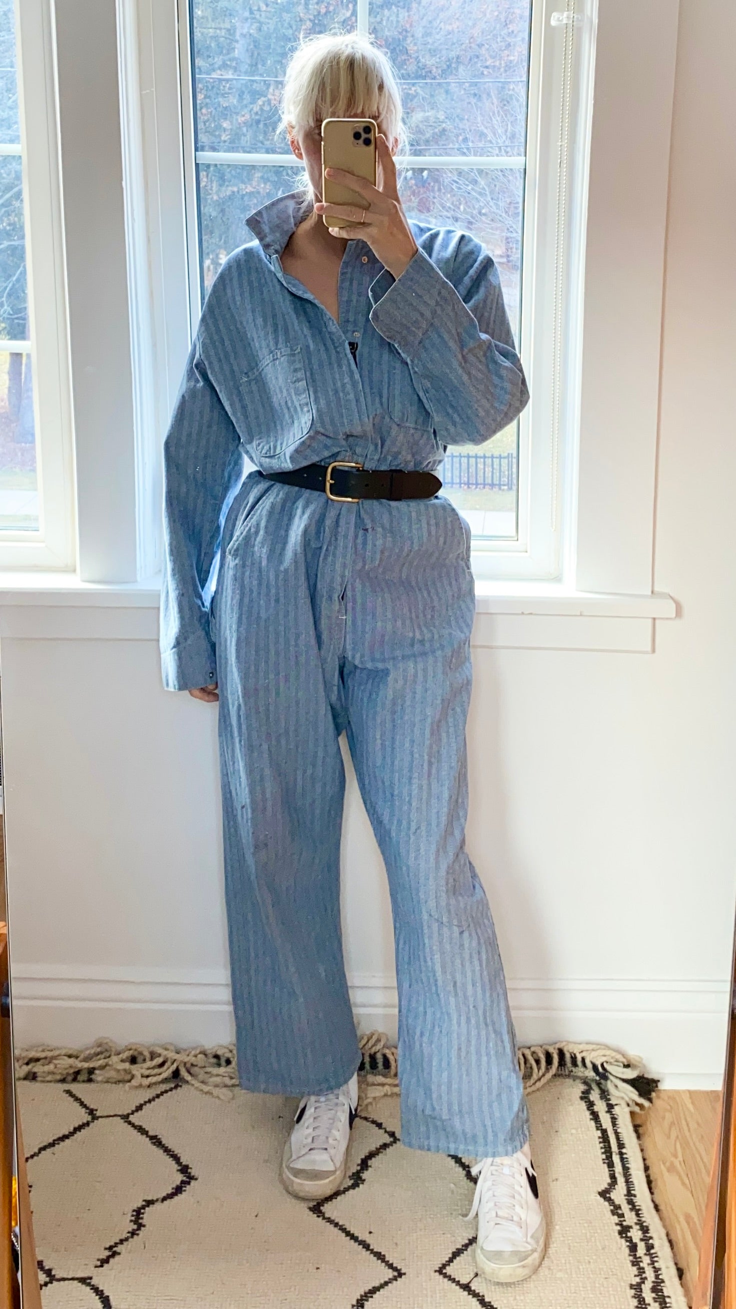 Vintage Big Ben Stripe Herringbone Mechanic Boiler Carpenter Jumpsuit Coveralls 44R USA